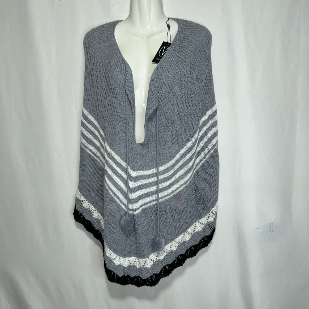 White‎ and Blue Chevron Poncho Sweater